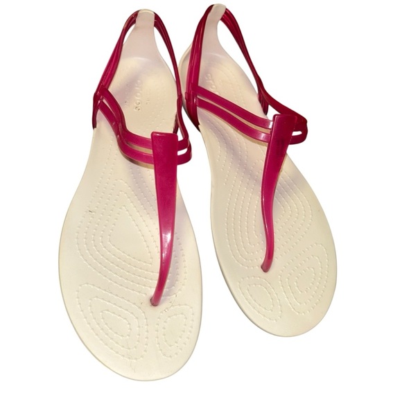 Crocs Isabella pink t-strap jelly rubber comfort sandal i women's size 8 - Picture 2 of 4